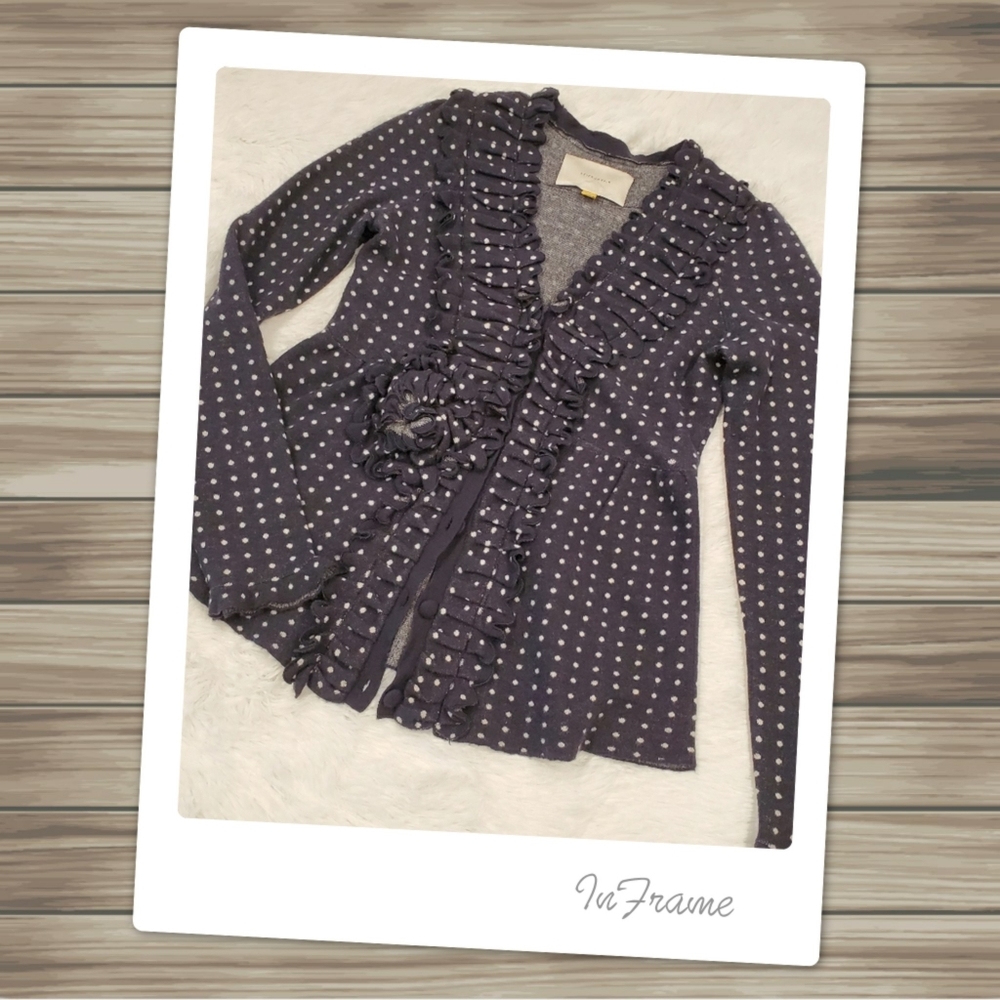 Leifsdottir Navy Polka Dot Ruffle Cardigan